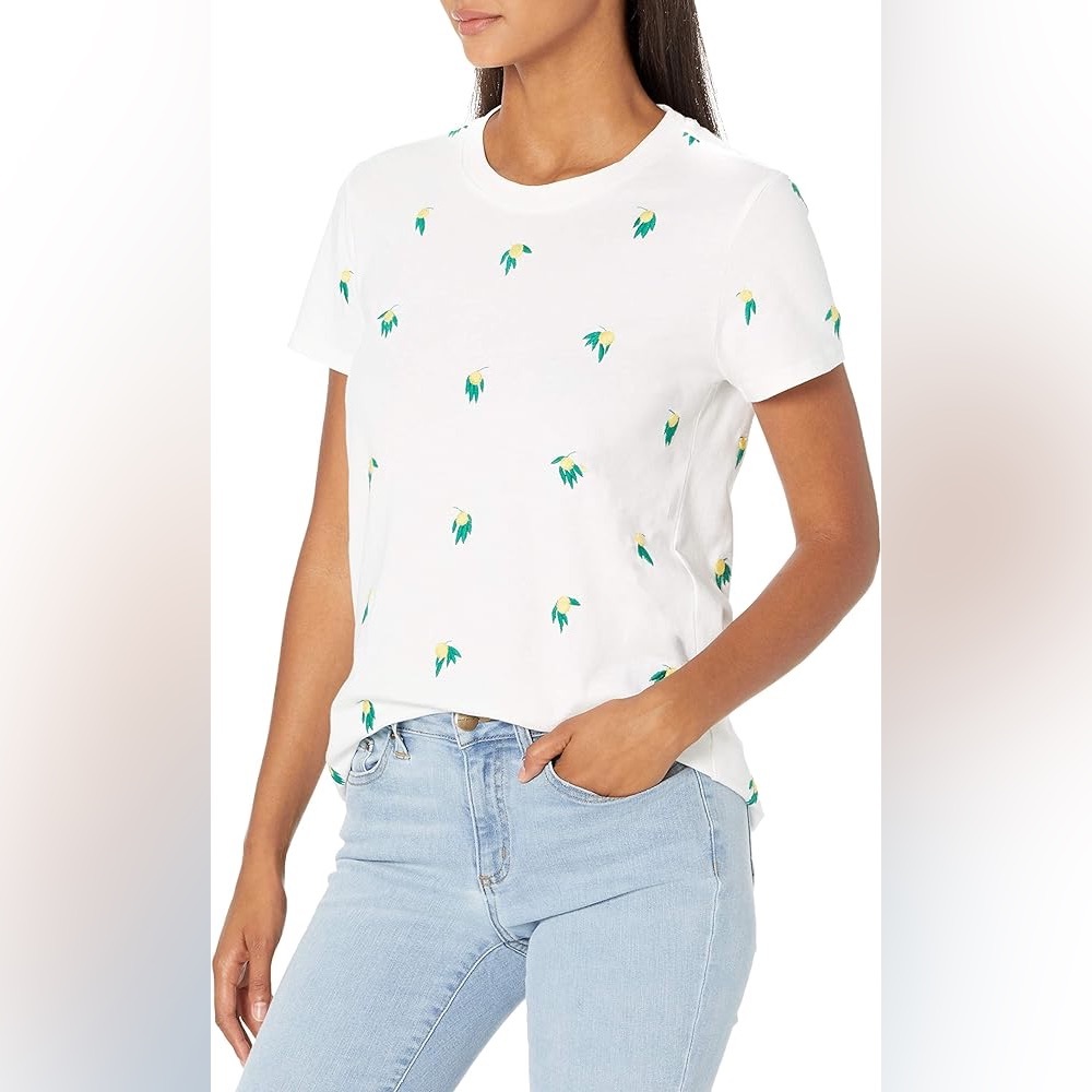 Workshop Republic Clothing NWT Women's Embroidered Lemon Tee White Size XL